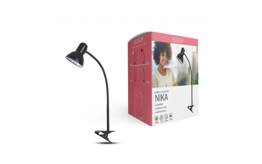 Nilsen Lampa biurkowa E27 Nika Clips Biała/Czarna Online