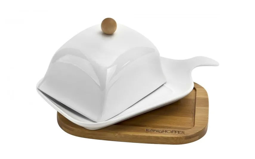 KingHoff Maselnica porcelanowa z drewnianą podstawą Clearance