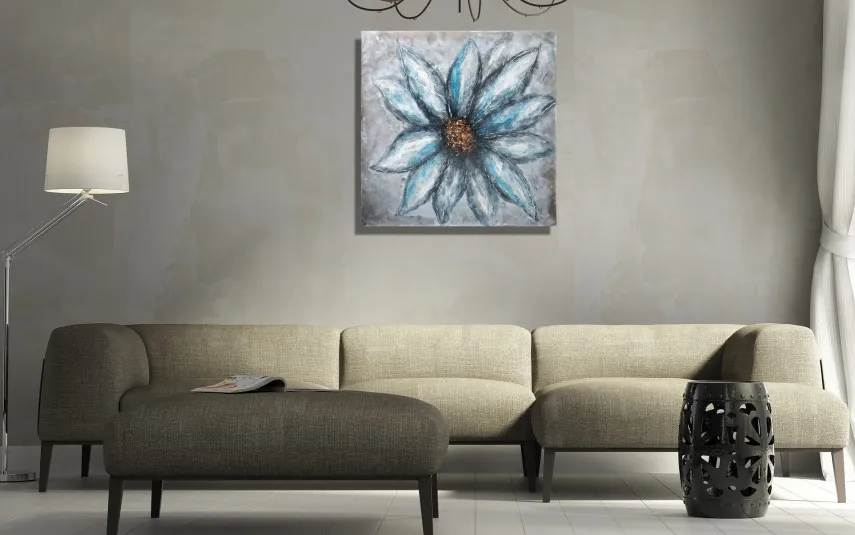 Witek Home Obraz 100x100 cm Niebieski Kwiat Hot