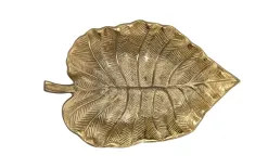Dekor Pap Patera metalowa złoty liść 23cm Clearance
