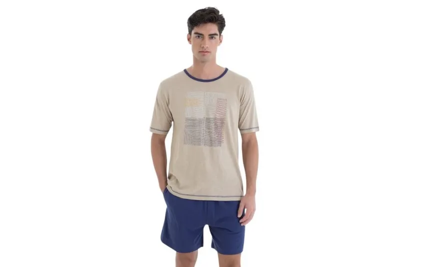 Massana Homewear Piżama męska bawełniana rozm. L Gent L251301 beżowa Online
