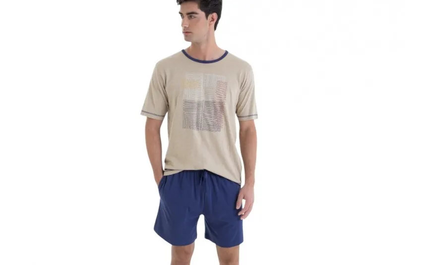 Massana Homewear Piżama męska bawełniana rozm. XL Gent L251301 beżowa Clearance