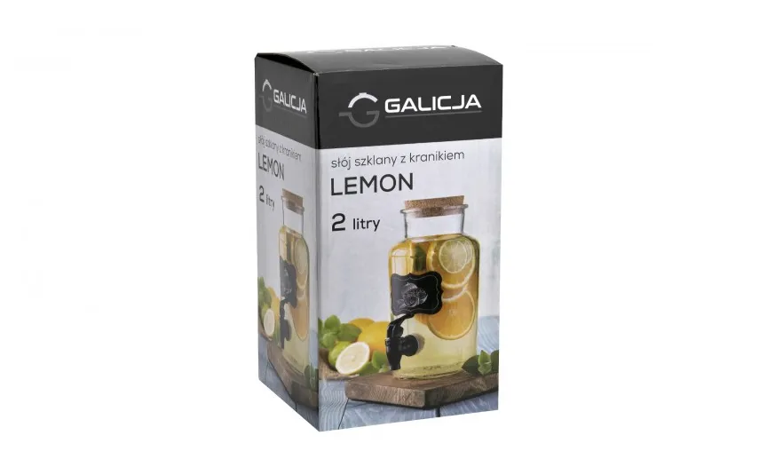 Galicja Słój szklany z kranem i korkową zatyczką 2L Lemon Online