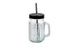 MPLCo Szklany słoik ze słomką 450 ml czarny paski Sale