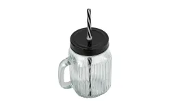 MPLCo Szklany słoik ze słomką 450 ml czarny paski Sale