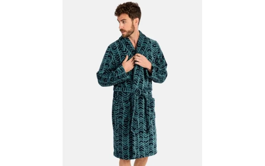 Massana Homewear Szlafrok męski polarowy L746307- M długi zielony jodełka Online