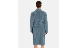 Massana Homewear Szlafrok męski polarowy L746311- L długi szaro-niebieski warkocz Best