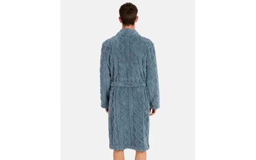 Massana Homewear Szlafrok męski polarowy L746311- L długi szaro-niebieski warkocz Best