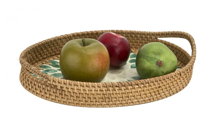 MPLCo Taca dekoracyjna rattanowa 35,5x22x3cm Natural turkusowa owalna Online
