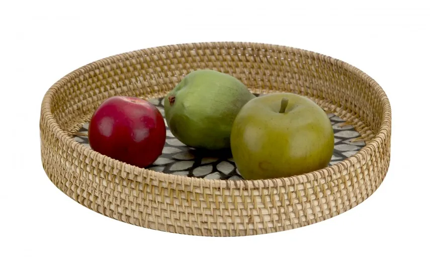 MPLCo Taca dekoracyjna rattanowa 30cm Natural czarna okragła Fashion