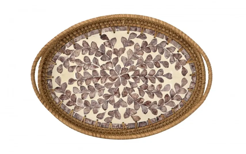 MPLCo Taca dekoracyjna rattanowa 37,5x26x4cm Natural brązowa owalna Clearance