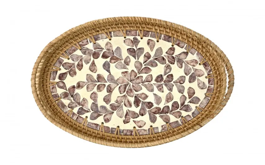 MPLCo Taca dekoracyjna rattanowa 35,5x22x3cm Natural brązowa owalna Hot