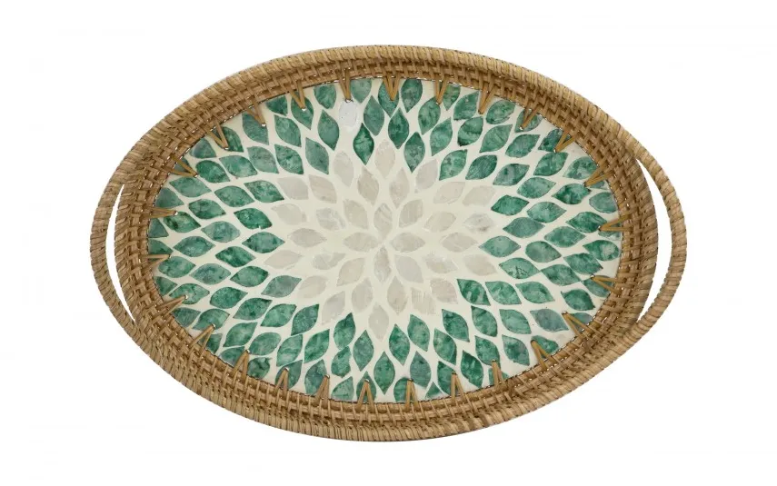 MPLCo Taca dekoracyjna rattanowa 35,5x26x4cm Natural turkusowa owalna Hot