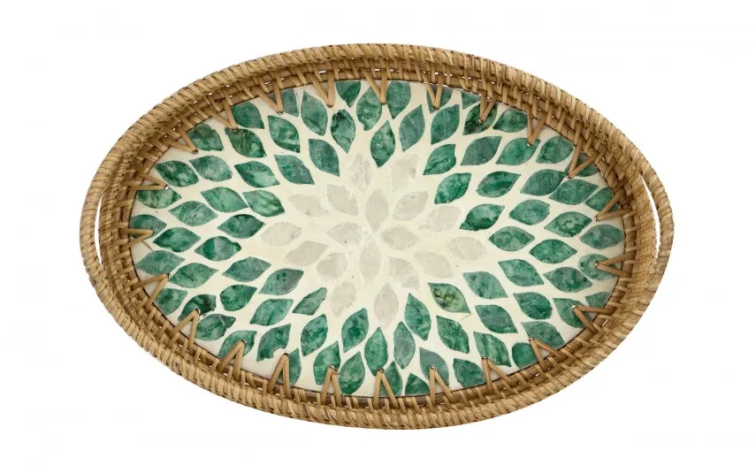 MPLCo Taca dekoracyjna rattanowa 35,5x22x3cm Natural turkusowa owalna Online