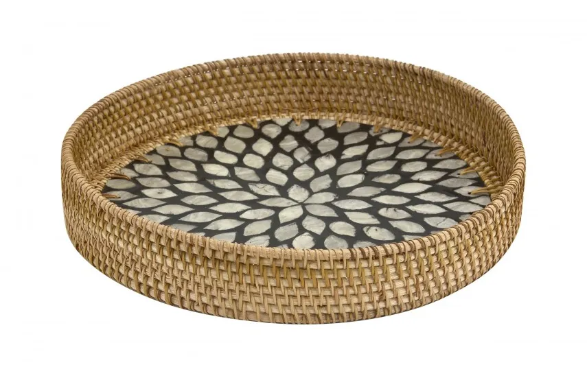 MPLCo Taca dekoracyjna rattanowa 30cm Natural czarna okragła Fashion