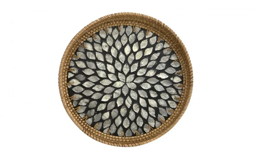 MPLCo Taca dekoracyjna rattanowa 30cm Natural czarna okragła Fashion