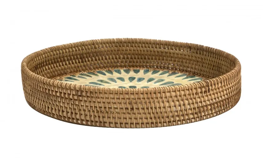 MPLCo Taca dekoracyjna rattanowa 30cm Natural niebieska okragła Sale
