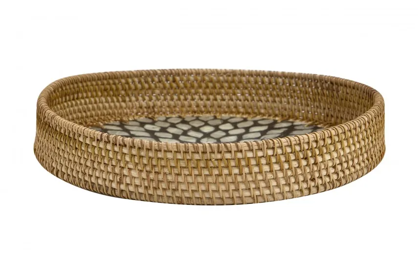 MPLCo Taca dekoracyjna rattanowa 30cm Natural czarna okragła Fashion