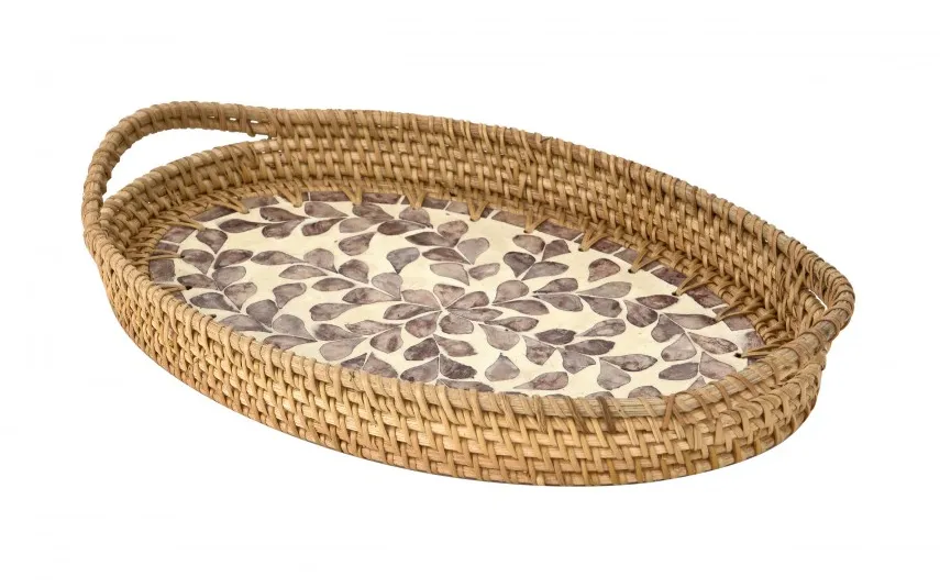MPLCo Taca dekoracyjna rattanowa 35,5x22x3cm Natural brązowa owalna Hot