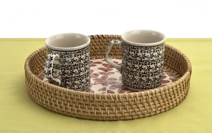 MPLCo Taca dekoracyjna rattanowa 30cm Natural brązowa okrągła Outlet