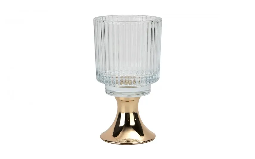 Armir Home Decorations Świecznik szklany ryflowany Kielich 16 cm złoty Online