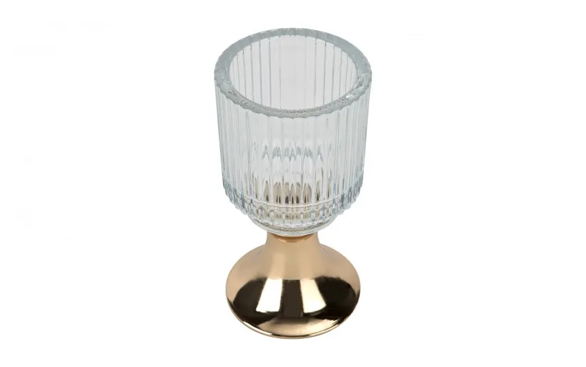 Armir Home Decorations Świecznik szklany ryflowany Kielich 14 cm złoty Sale