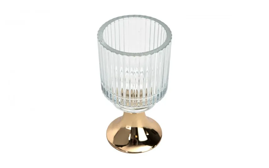 Armir Home Decorations Świecznik szklany ryflowany Kielich 16 cm złoty Online
