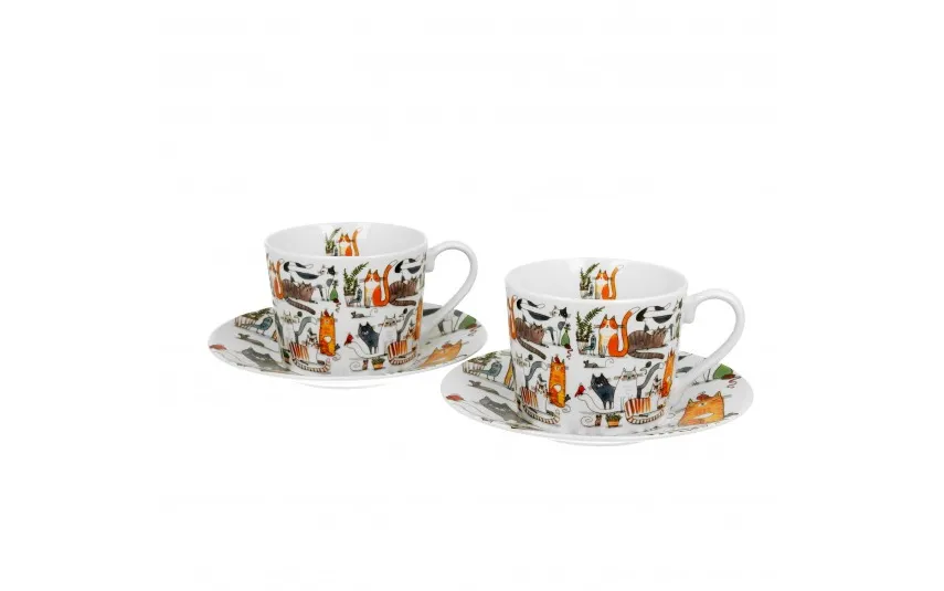 Duo Zestaw 2 filiżanek 230 ml + spodki Leniwe Koty Outlet