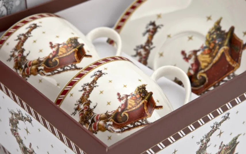 Duo Zestaw 2 Filiżanek 280ml ze spodkami SANTA ON SLEIGH Best
