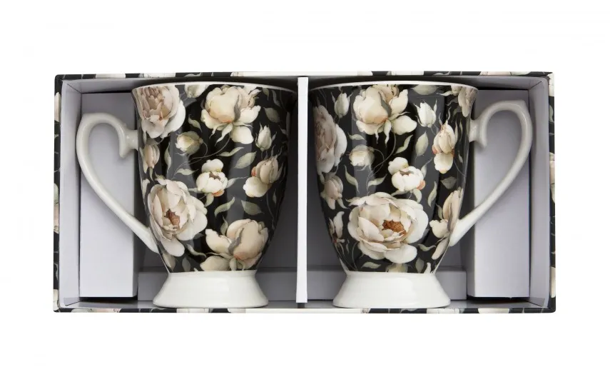 Duo Zestaw 2 kubków 300 ml Retro English Roses Black New